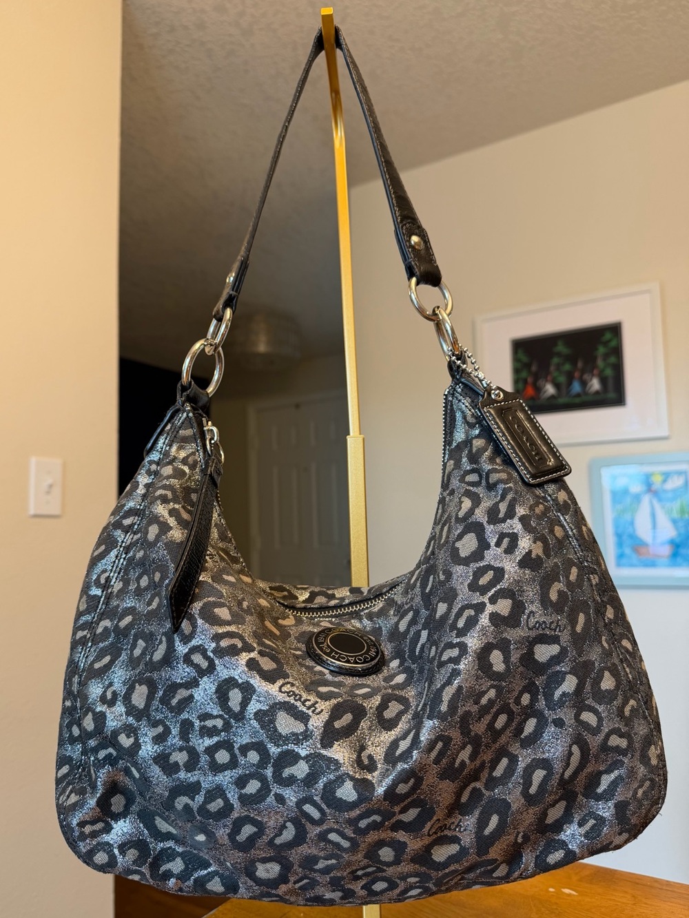 Authentic Rare Coach Ocelot Print Metallic Hobo Bag F21063